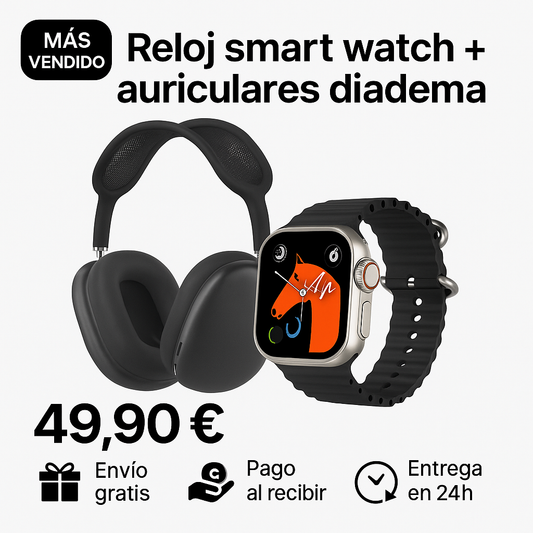 RELOJ SMART WATCH + AURICULARES DIADEMA